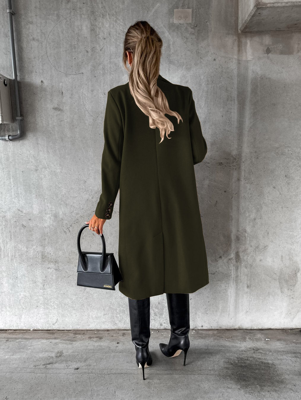 Double Breasted Lapel Coat Winter Fashion Solid Slim Long Jacket Long Sleeve Tops