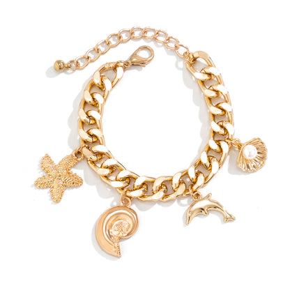 Boho Conch Dolphin Starfish Pendant Necklace & Bracelet – Vintage Tassel Chain for Women