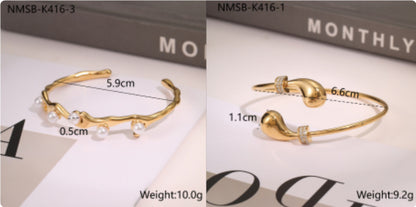 18K Gold-Plated Stainless Steel Opening Bracelet – Geometric INS Fashion Jewelry for Women