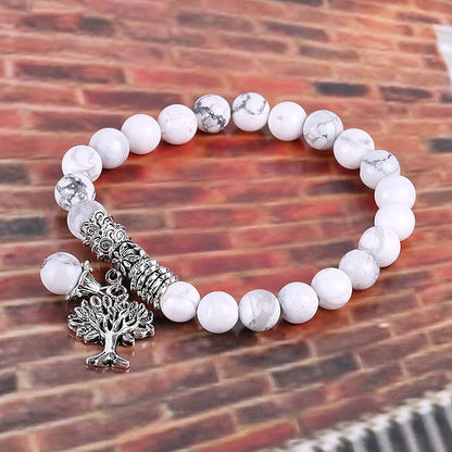 White Turquoise Frosted Bead Bracelet – 8mm Natural Stone Jewelry for Women