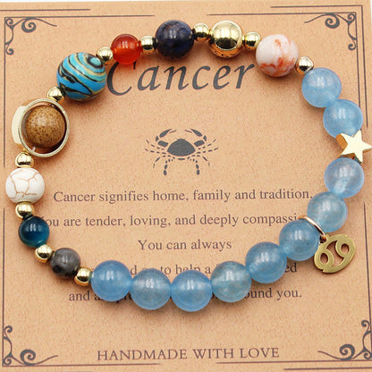 Zodiac Natural Stone Bracelet – Constellation Beaded Bracelet with Agate & Shoushan Stone
