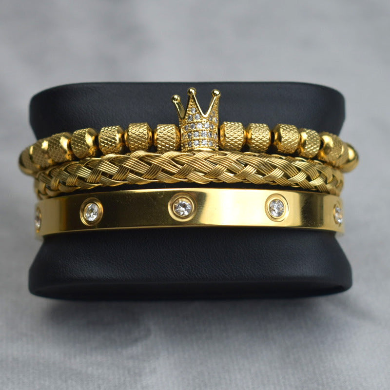 Crown Twist Woven Mesh Bracelet – Geometric Copper & Titanium Steel Jewelry for Women