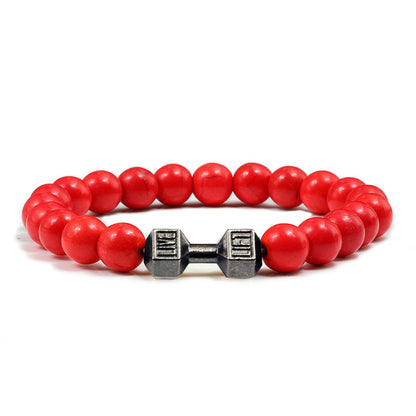 Stone Bead Barbell Bracelet – 8mm Electroplated Alloy Jewelry for Men & Women