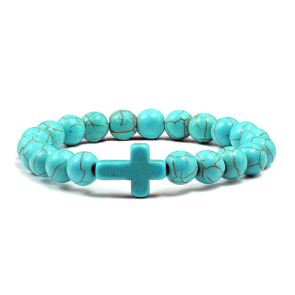 Turquoise Cross Bead Bracelet – Colorful Natural Stone Jewelry for Men & Women