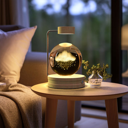 3D Crystal Ball Night Light – USB Wooden Base Bedside Lamp