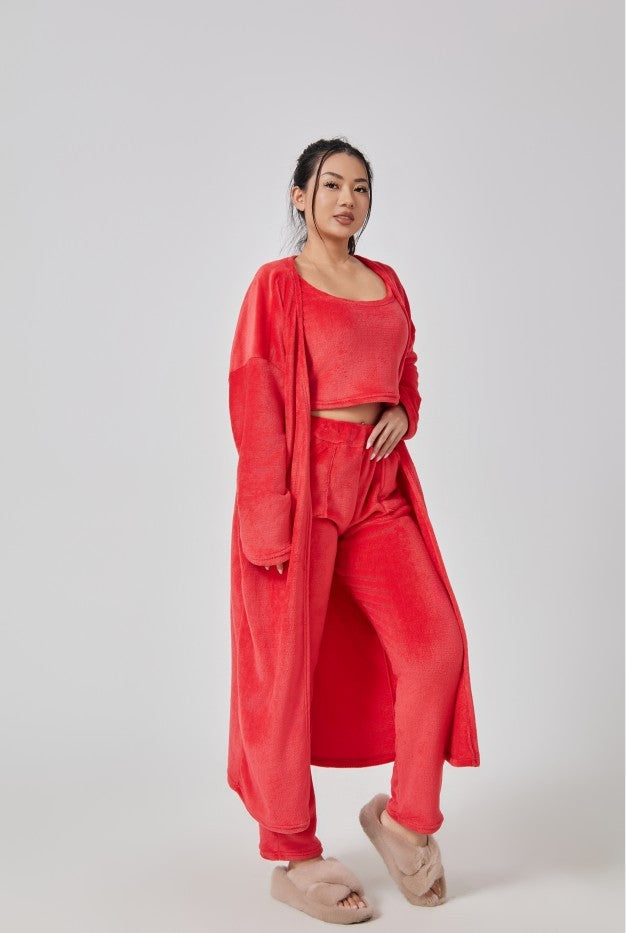 Cozy 3 Piece Pajama Lounge Set – Soft Fluffy Loungewear for Women