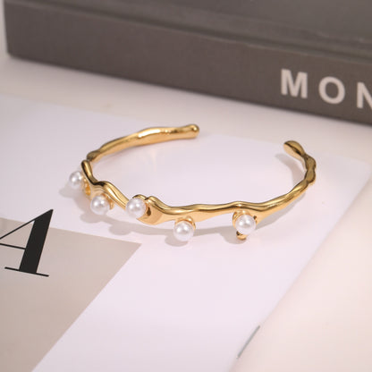 18K Gold-Plated Stainless Steel Opening Bracelet – Geometric INS Fashion Jewelry for Women
