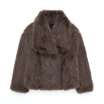 Women's Winter Plush Coat – Warm Fluffy Lapel Jacket