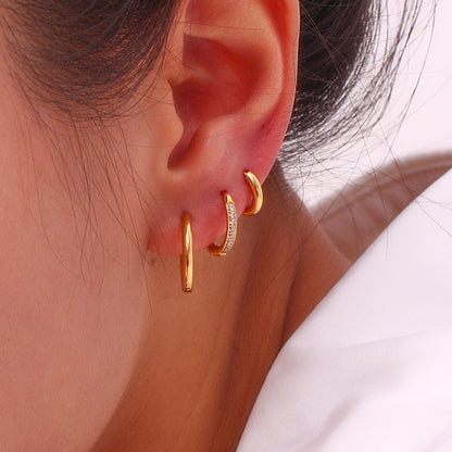Titanium Steel Zircon Hoop Earrings – Geometric Gold & Steel Jewelry for Women