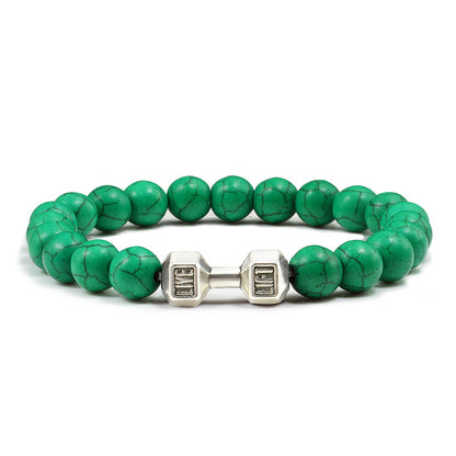 Stone Bead Barbell Bracelet – 8mm Electroplated Alloy Jewelry for Men & Women