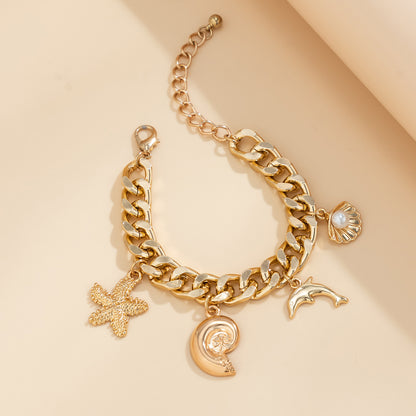 Boho Conch Dolphin Starfish Pendant Necklace & Bracelet – Vintage Tassel Chain for Women