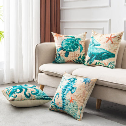 Sea Turtle Printed Throw Pillow Cases – Ocean Cushion Covers for Home Decor Sofa & Chair Seat