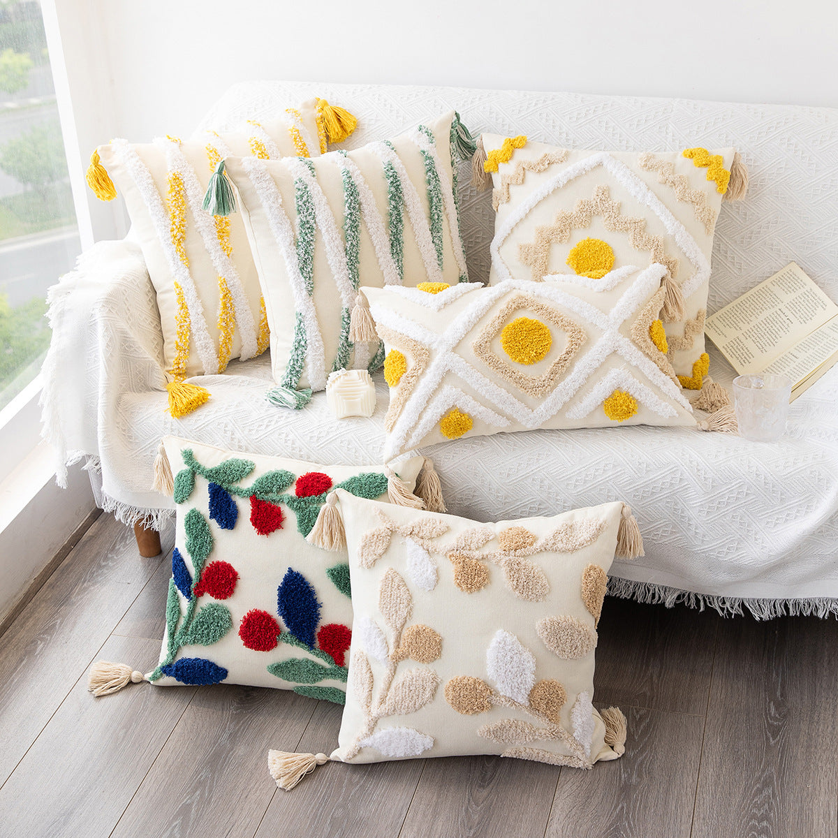 Bohemian Geometric Tufted Pillowcase – Decorative Cushion Cover for Sofa & Home Decor