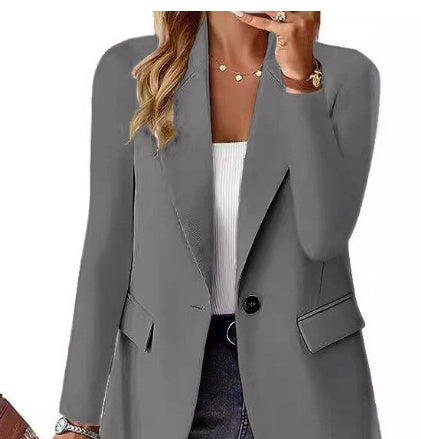 Women's Lapel Button Suit Jacket – Casual Commuter Style
