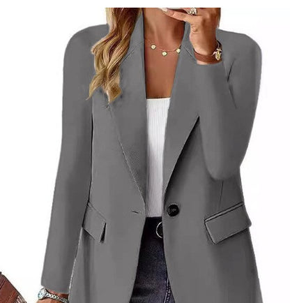 Women's Lapel Button Suit Jacket – Casual Commuter Style