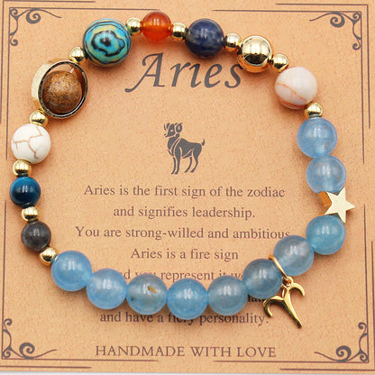 Zodiac Natural Stone Bracelet – Constellation Beaded Bracelet with Agate & Shoushan Stone