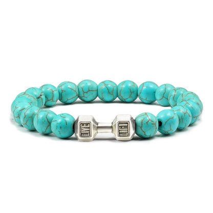 Stone Bead Barbell Bracelet – 8mm Electroplated Alloy Jewelry for Men & Women