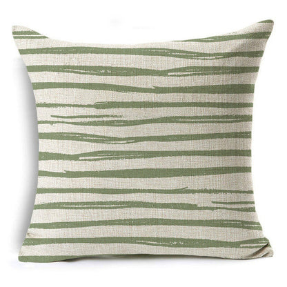 Green Geometric Print Linen Pillowcase – Modern Decorative Cushion Cover for Sofa & Home