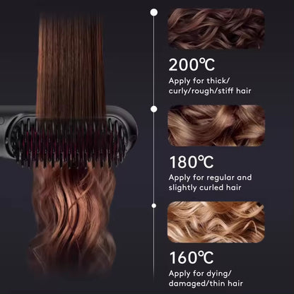2-in-1 Wireless Hair Straightener Brush | Cordless Hot Comb with LCD & USB Charging