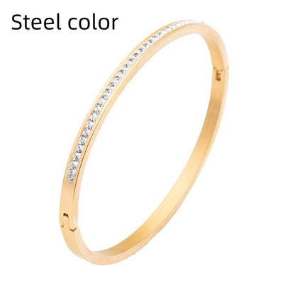 Diamond-Set Stainless Steel Opening Bracelet – Elegant Cuff for Women