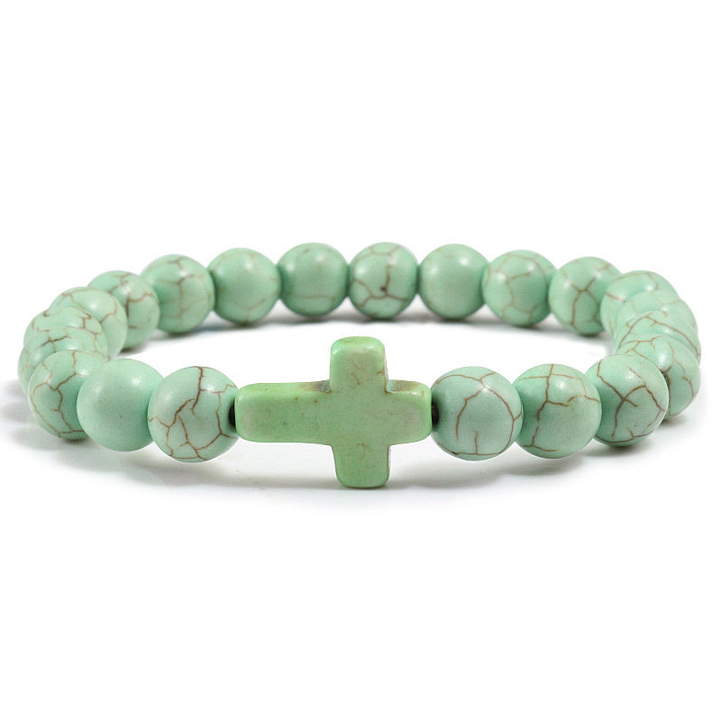 Turquoise Cross Bead Bracelet – Colorful Natural Stone Jewelry for Men & Women