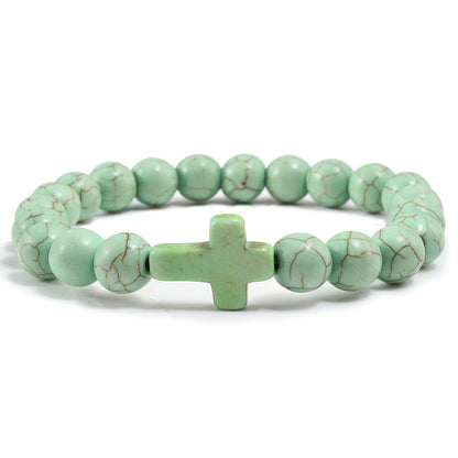 Turquoise Cross Bead Bracelet – Colorful Natural Stone Jewelry for Men & Women