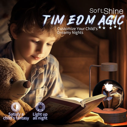 3D Crystal Ball Night Light – USB Wooden Base Bedside Lamp