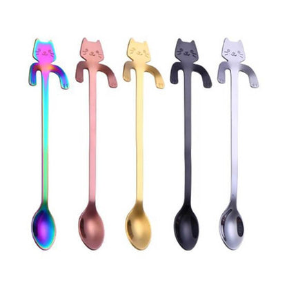 304 Stainless Steel Cartoon Cat Handle Coffee Spoon – Cute Hanging Teaspoon