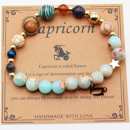Zodiac Natural Stone Bracelet – Constellation Beaded Bracelet with Agate & Shoushan Stone