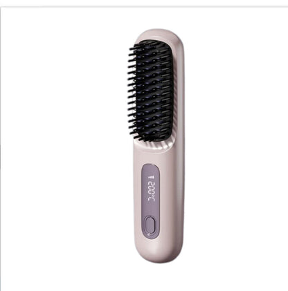 2-in-1 Wireless Hair Straightener Brush | Cordless Hot Comb with LCD & USB Charging