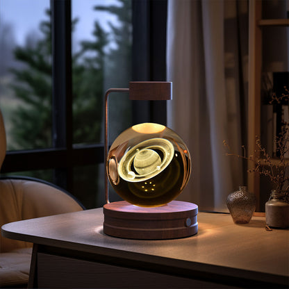3D Crystal Ball Night Light – USB Wooden Base Bedside Lamp