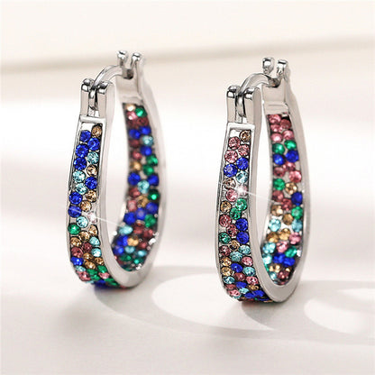 Colorful Diamond Ear Clip Earrings – Affordable Luxury Alloy Jewelry for Women