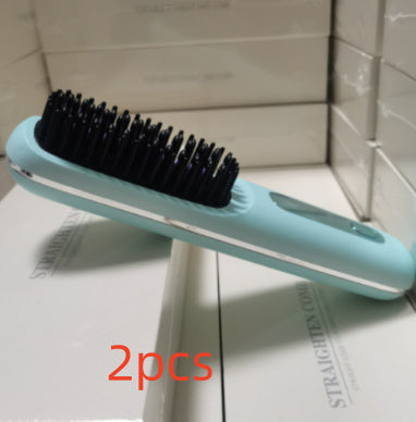 2-in-1 Wireless Hair Straightener Brush | Cordless Hot Comb with LCD & USB Charging