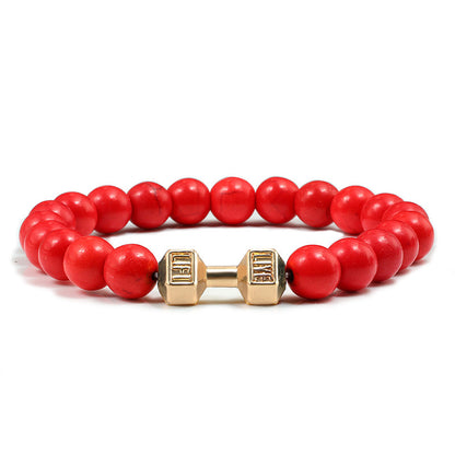 Stone Bead Barbell Bracelet – 8mm Electroplated Alloy Jewelry for Men & Women