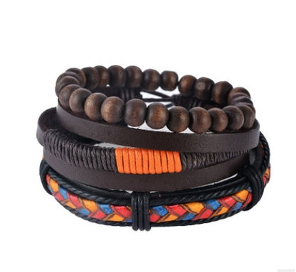 Punk Leather Multilayer Bead Wrap Bracelet – Handwoven Vintage Jewelry for Men & Women