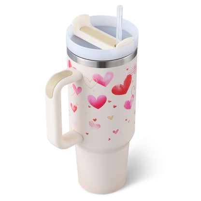 40 Oz Insulated Tumbler with Handle & Straw – Stainless Steel Vacuum Cup