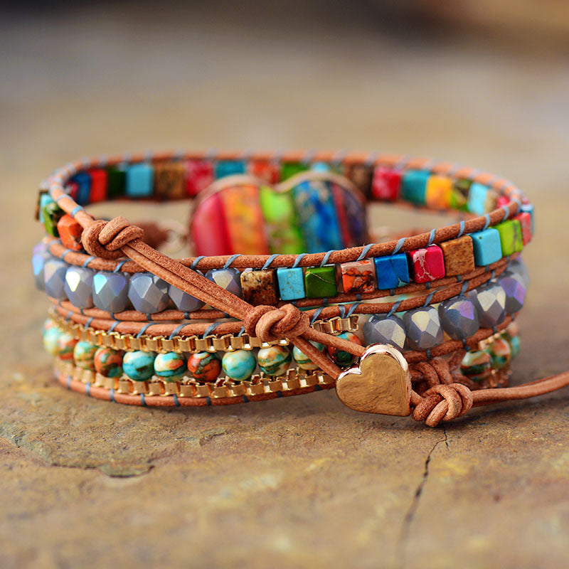 Natural Agate Hand-Woven Bracelet – Heart Shape Spiritual Jewelry for Women & Men