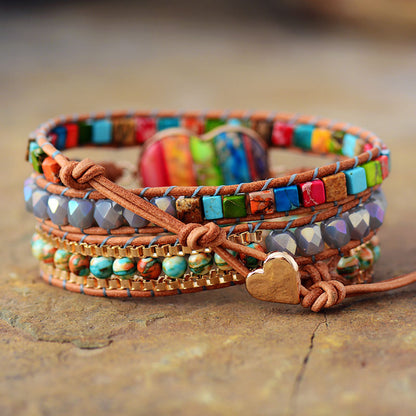 Natural Agate Hand-Woven Bracelet – Heart Shape Spiritual Jewelry for Women & Men