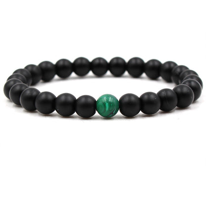 Malachite & Frosted Stone Elastic Bracelet – Natural Green Bead Jewelry for Women & Men