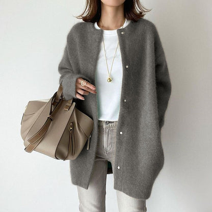 Women's Single Breasted Knitted Cardigan – Solid Color Slim Fit Jacket