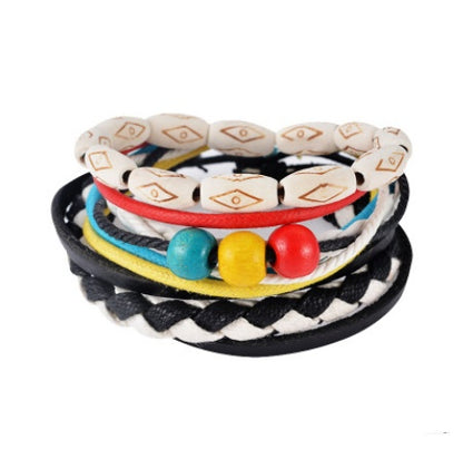 Punk Leather Multilayer Bead Wrap Bracelet – Handwoven Vintage Jewelry for Men & Women