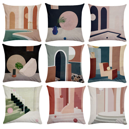 Geometric Building Print Pillowcase – Architectural Decorative Cushion Cover for Sofa & Home