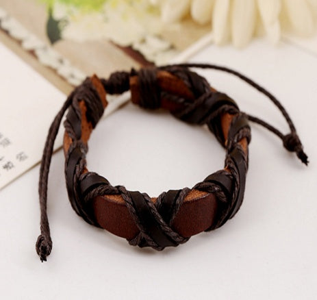 Nordic Leather & Hemp Rope Bracelet – Vintage Punk Style for Men & Women