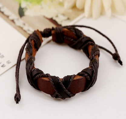 Nordic Leather & Hemp Rope Bracelet – Vintage Punk Style for Men & Women