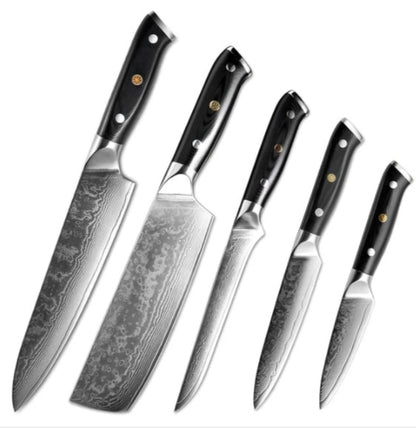 Japanese Damascus Steel Kitchen Knife Set – Chef, Santoku, Fruit & Utility Knives
