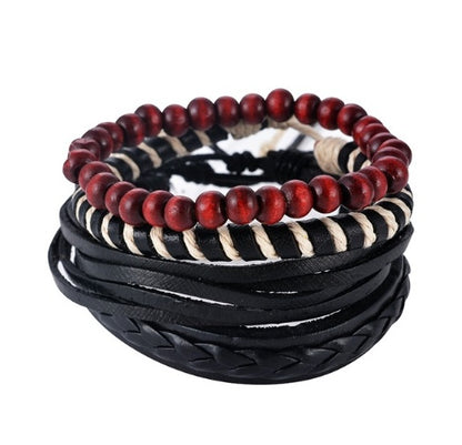 Punk Leather Multilayer Bead Wrap Bracelet – Handwoven Vintage Jewelry for Men & Women