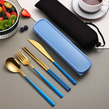 304 Stainless Steel Portable Cutlery Set – Gold Knife, Fork & Spoon with Case for Camping & Travel
