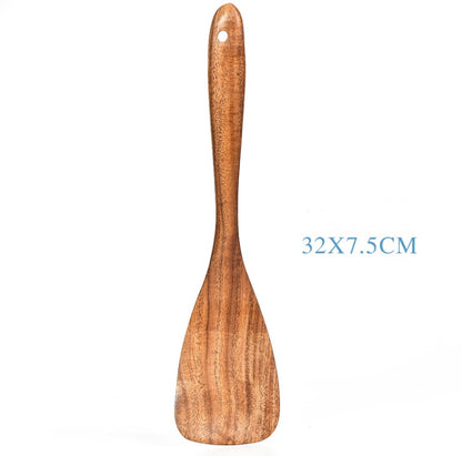 Teak Natural Wood Kitchen Utensil Set – Spoon, Ladle, Turner, Colander & Skimmer Cooking Tools