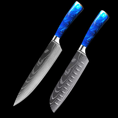 8-Inch Chef Knife Set – Blue, Green & Red Resin Handle Kitchen Knife Collection