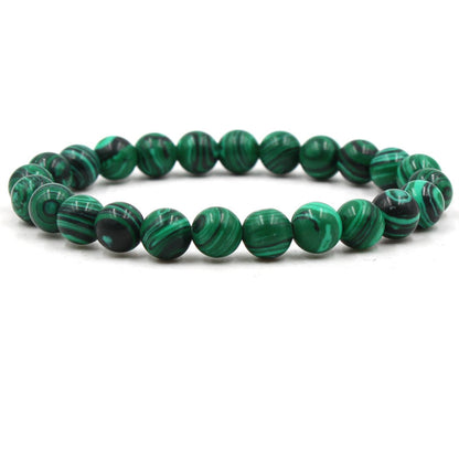 Malachite & Frosted Stone Elastic Bracelet – Natural Green Bead Jewelry for Women & Men